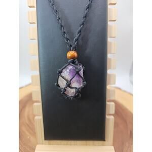 Hemp Rope Amethyst Quartz Crystal Necklace Adjustable